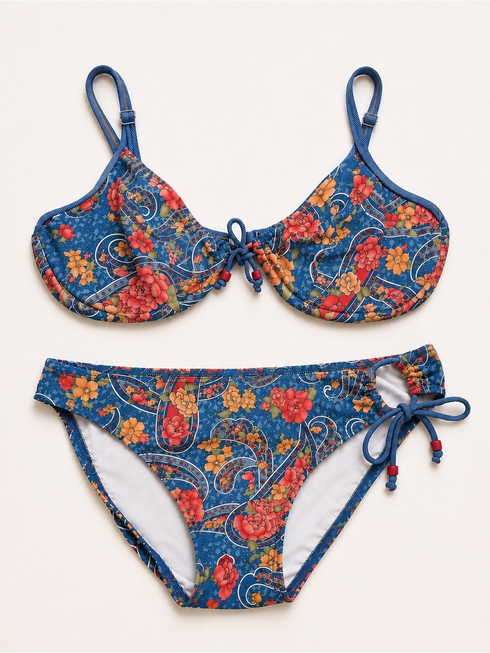 Vintage Christina Swimwear Bikini Set 8D Top Size 8 Bottoms Floral Paisley